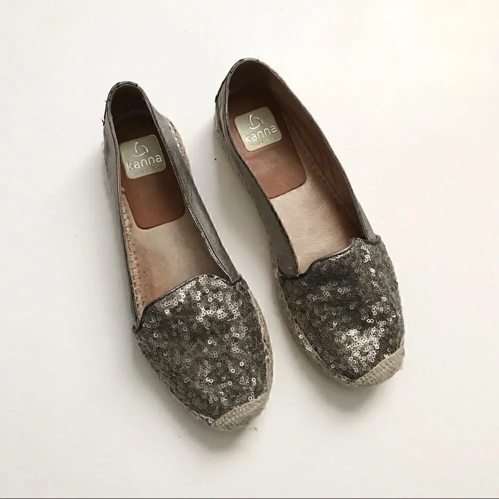 * Kenna * silver sequin espadrille flats